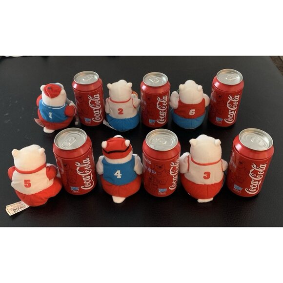 Set of 6 Coca-Cola Athens Olympics 2004 Bean Bag Plush Polar Bears in Coke Cans - Picture 8 of 14
